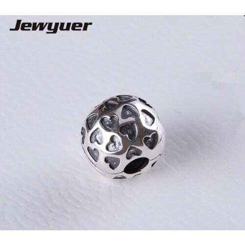 100% 925 sterling silver clip clasp charms love hearts beads fit charm bracelets DIY for women Fine jewelry jewyuer KT006