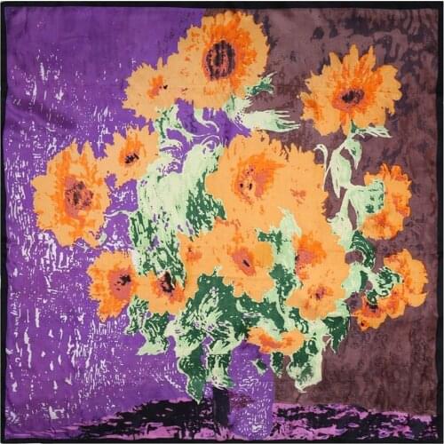 100% Silk Scarf Women Scarf Sun Flower Hijab Scarf Silk Bandana 2019 Top Print Middle Square Silk Scarf Silk Wrap Gift for Lady