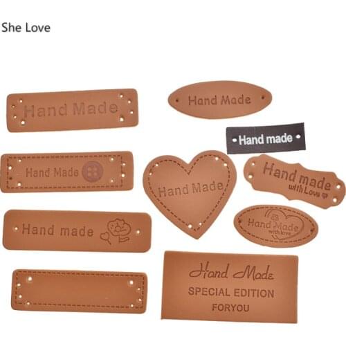 Chzimade 50Pcs Handmade Clothes Garment PU Leather Labels Tags For Shoes Handbags Diy Sewing Accessories