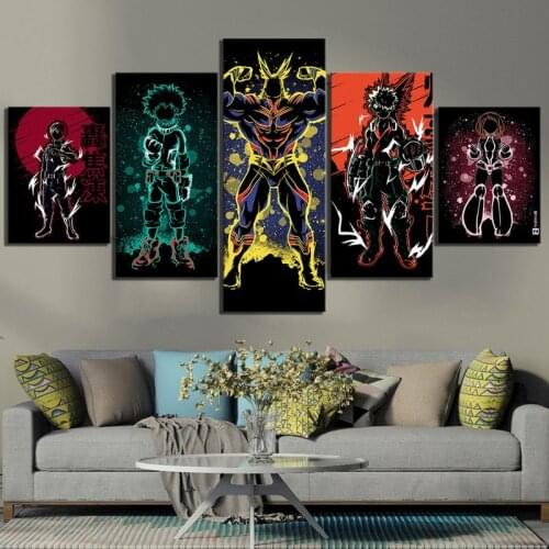 5 Pcs Abstract Anime Poster Wall Art Canvas Pictures My Hero Academia Modern Home Wall Decoration Living Room Paintings
