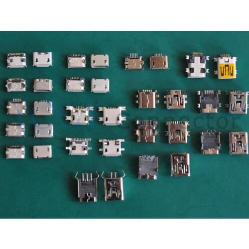 Free Shipping, New 1lot /17 Models /34pcs Widely Using Micro Mini USB Connectors Plug fit for MP3, MP4, Phone, Tablet