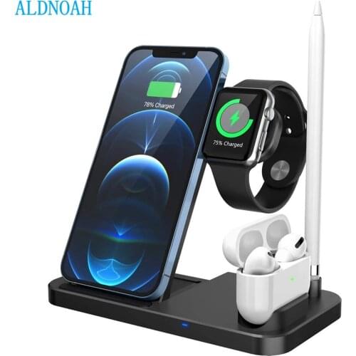 Wireless Charger Station 4 in 1 Qi Fast Charging Stand Dock for Apple Watch iWatch 6 SE 5 4 3 2 AirPods iPhone 12 11 XS XR X 8