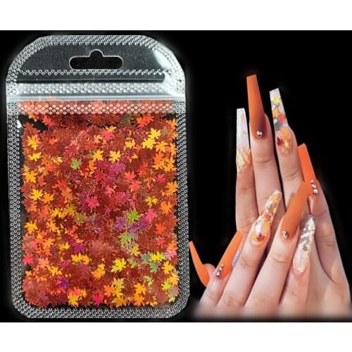 Holographic Gradient Maple Leaf Nails Sequin Laser Leaf Sequins Nail Decorations DIY Autumn Manicure Decoration Accessories