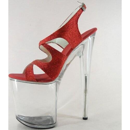 20cm ultra high heels sandals open toe glitter wedding shoes platform cheongsam shoes 8 inch Clear formal dress shoes 5-12