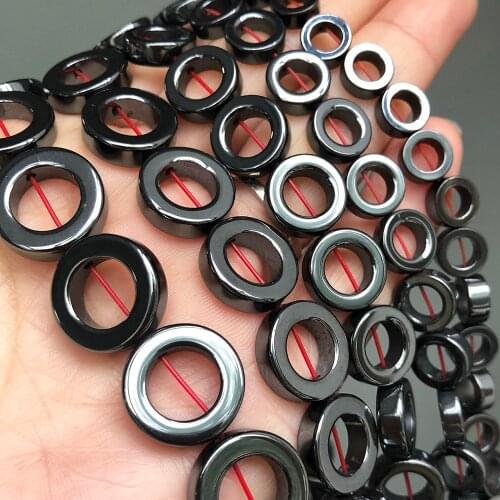 Natural Big Hole Black Hematite Stone Beads Round Loose Spacer Beads For Jewelry Making Diy Bracelet Accessories 15Inch