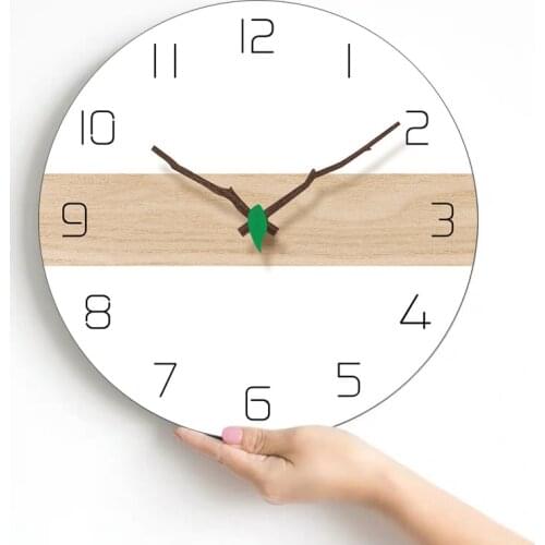 Slient Wood Wall Clock Nordic Minimalist Fashion Simple Cute Wall Watch Living Room Kitchen Reloj Pared Home Decoration AD50HD