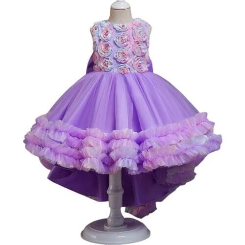 Emmababy 2021 Kids Formal Dress Girls Flowers Round Neck Sleeveless Bubble Skirt for Summer, Blue/Pink/Purple 3-9 Years