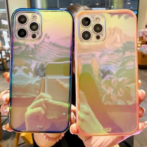 Double Color Aurora Laser Case for iPhone Xs Max X Xr 8 7Plus Luxury Cases for iPhone SE 2020 11 12 Pro Max Shockproof TPU Cover