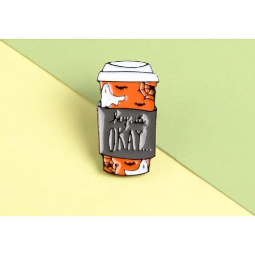 Halloween Coffee Cup Pins Ghost Spider Web Bat Enamel Pins Brooches Badges Bag Clothes Lapel Pins Jewelry Gifts For Kids Friends