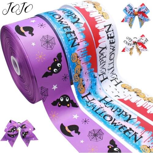 JOJO BOWS 75mm 2y Grosgrain Ribbon For Craft Halloween Bat Pumpkin Webbing For Needlework DIY Hair Bow Party Decoration Material