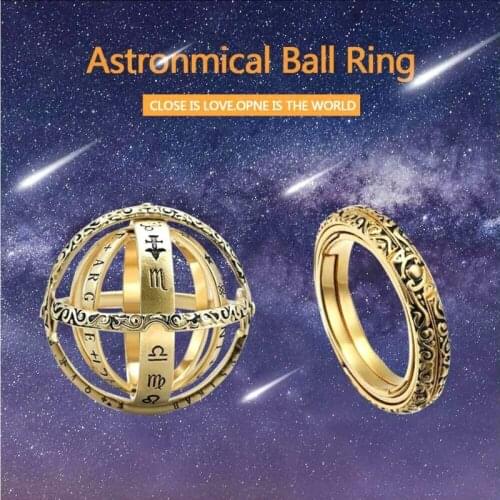 Creative Astronomical Ball Ring Retro Rotate Deformation Universe Globe Ring Pendant For Lovers Valentines Day Gift