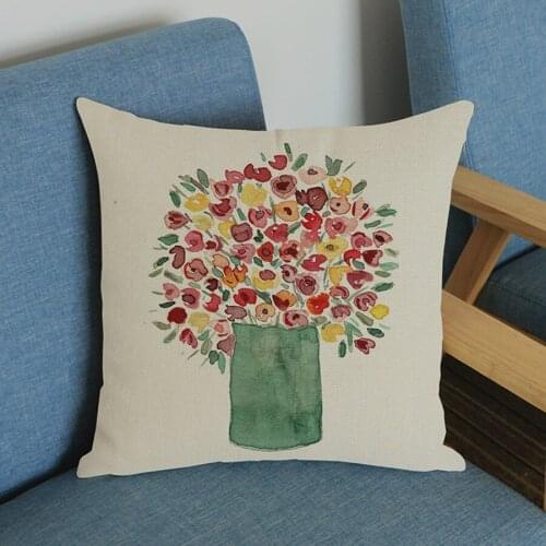 Colorful Flower and Bird Printing Cushion Throw Pillows Watercolor Painting Rural Flowers Cotton Linen Decoration Pillowcase