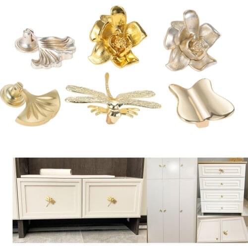 Creative Knob Fan/Leaf/Flower/Dragonfly/Butterfly Shape Handle Antique Bronze Gold Silver Pull Single Hole Drawer Cabinet Decor