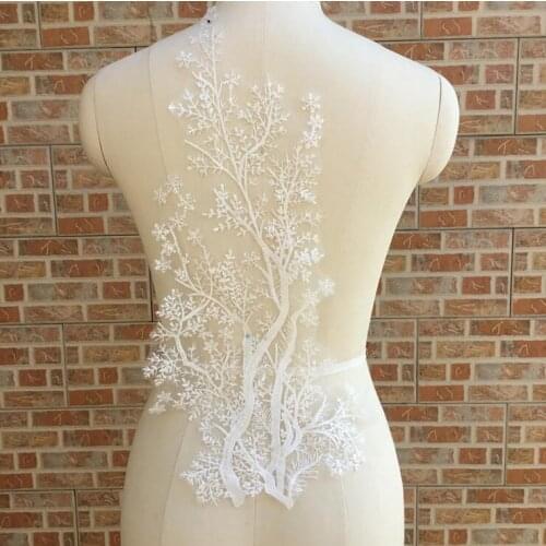 Cindylaceshow 1PC Lace Tree Fabric Ivory White Cotton Embroidered Lace Applique DIY Bridal Wedding Dress Accessories Lace Motif
