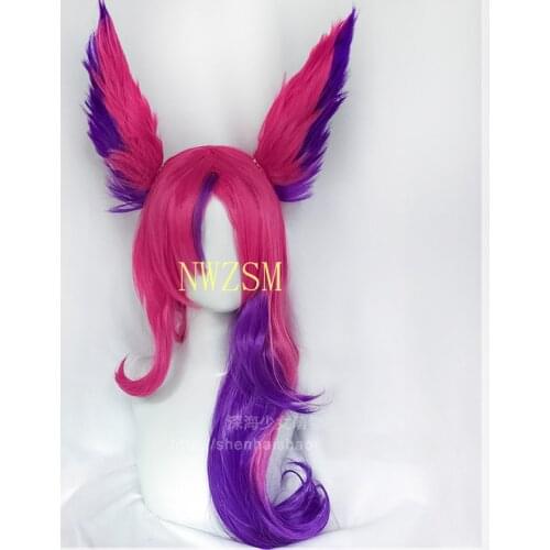 LOL Star Guardian The Rebel Xayah Cosplay Wig Woman Hair Game Cos Wig With Removable Chip Ponytails + Wig Cap