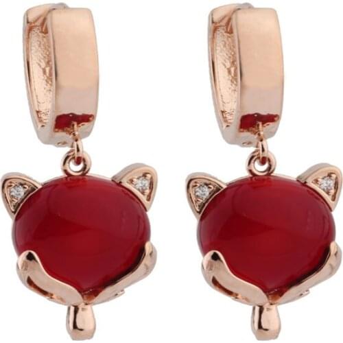 Cute Fox Shape Design 585 Rose Gold Earrings For Women Luxury Korea Earrings New Fashion Jewelry Best Gift New Arrival
