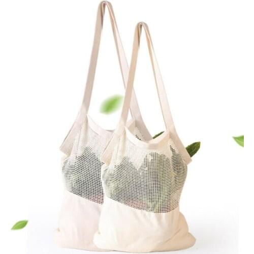 Reusable Shopping Handbag Canvas Mesh Net Patchwork Bag String Bag Women Solid Color Package Elegant Shoulder Grocery Tote Bag