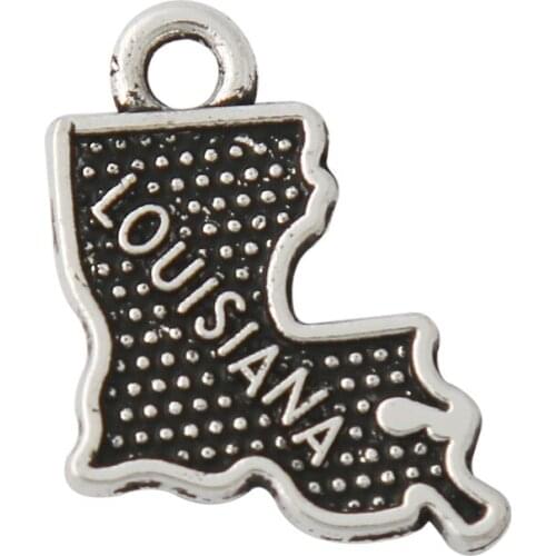 RAINXTAR Fashion Alloy Louisiana Shape State Map Charms 13*19mm 50pcs AAC808