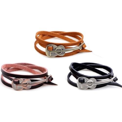 Fashion Vintage Multilayer Women Leather Bracelet Metal Violin Guitar Shape Bracelets Bangles Charm Cuff Women Bangles Jewelry