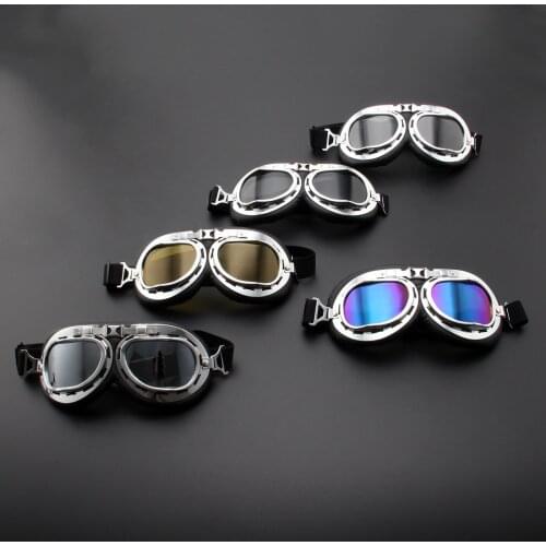 Vintage Pilot Motorcycle Goggles Aviator Motocross ATV Dirt Biker Cruiser WWII RAF Glasses Smoked Lens