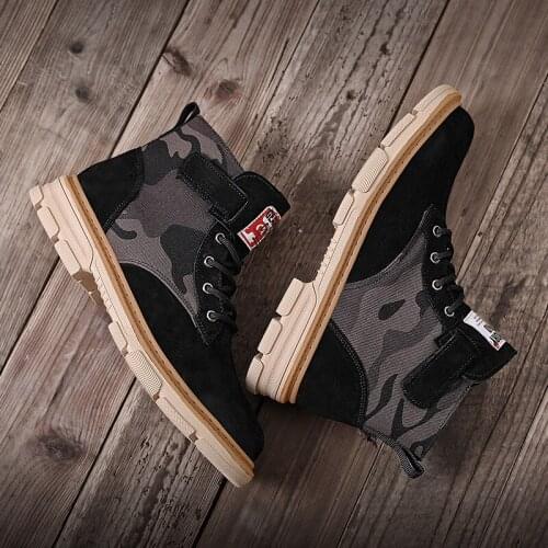 Mens leather boots 2019 autumn and winter handsome stitching high-top mens shoes casual outdoor non-slip mens boots