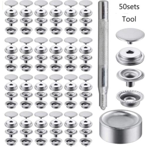 Meetee 10/25/50/75sets 15mm Stainless Steel Silver Snap Button Fastener 201 Tool Kit Four-button Snap Buckle DIY Garment Fitting