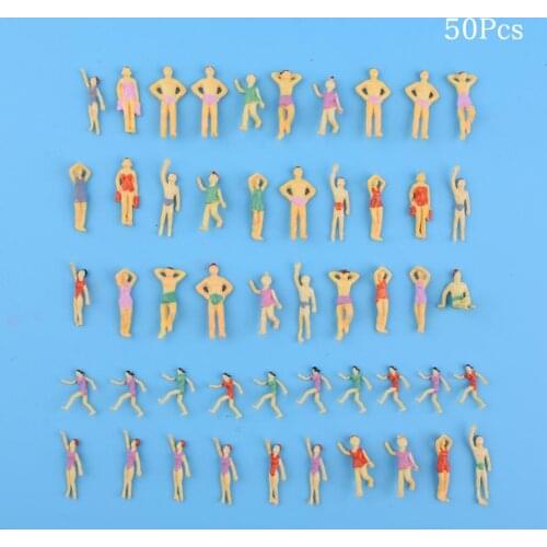 50pcs OO Scale 1:75 Different Poses Painted swimming people Figures for Model Train layout Beach people