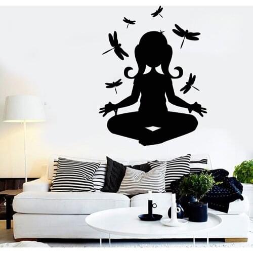 Meditation Wall Vinyl Decal for Bedroom Yoga Buddha Dragonfly Art Stickers Wallpaper Home Decoration Living Room Yoga D983