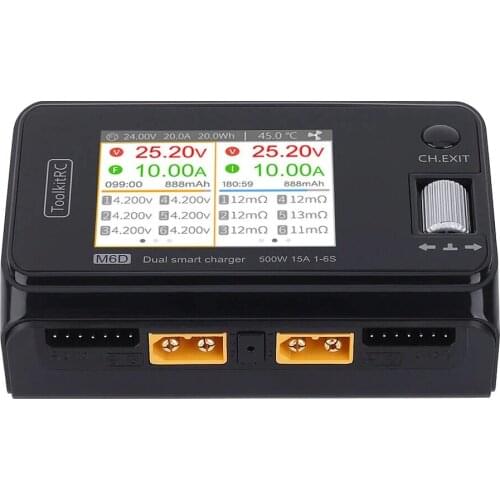 New style IN Stock NEW ToolkitRC M6D 500w 15A DC Dual Smart Charger Discharger Battery Balance for 1-6S Lipo LiHV Lion NiMh