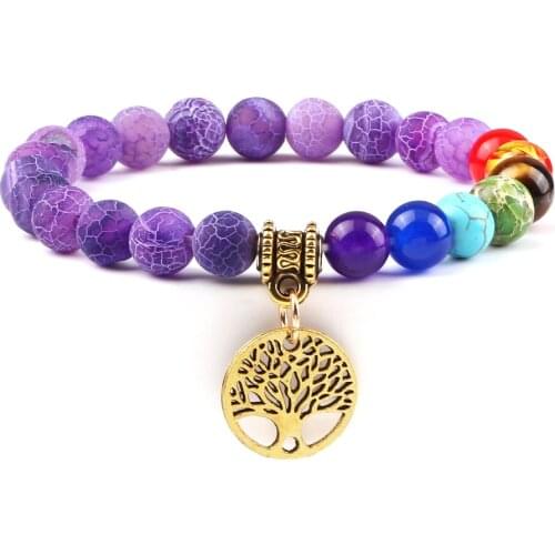 Charm Life Tree Pendant Elastic Bracelet 8MM Chakra Beads Natural Stone Bangles Jewelry Women Energy Healing Yoga Gift Chain New