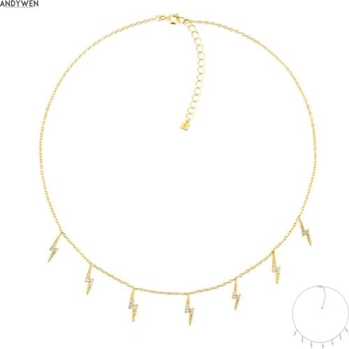 ANDYWEN 925 Sterling Silver Gold Lighting Zircon Charm Choker Women Luxury Chain Necklace 2020 Fine Jewelry Rock Punk Party Jewe