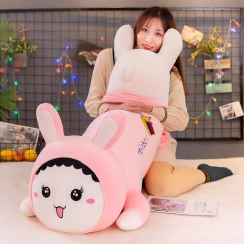 Factory Direct Sales Rainbow Bugs Bunny Plush Toy plus Size Bar Pillow Doll Cute Dress Rabbit Lying Rabbit Pillow