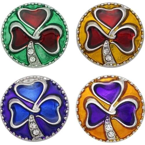 New Beauty Round Lucky Clover Colorful 18mm snap buttons fit DIY 18mm snap jewelry fittings wholesale KZ3330