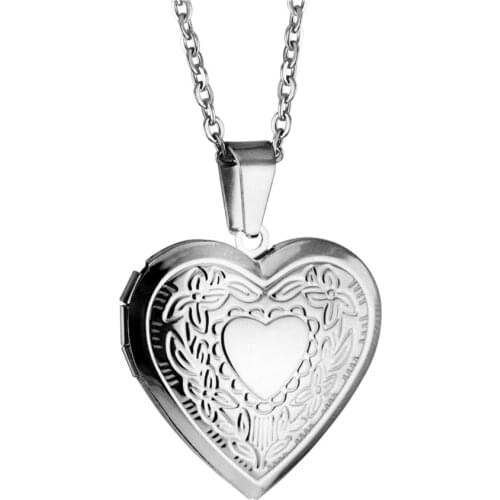 Romantic Heart Locket Pendant Necklaces For Women Silver Color Stainless Steel Photo Frame Valentine Lovers Jewelry Chokers Gift