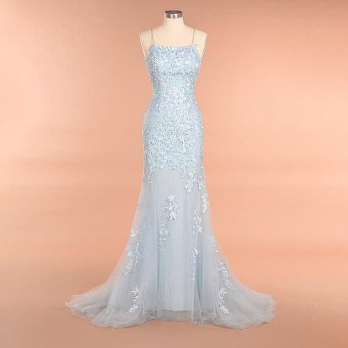 Sexy Criss-Cross Straps Back Lace Prom Dresses 2020 Elegant Spaghetti Straps Mermaid Prom Evening Gowns Robe De Soiree