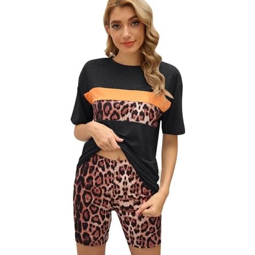 Short sleeve top and shorts homewear leopard print casual T-shirt tights suit women sets