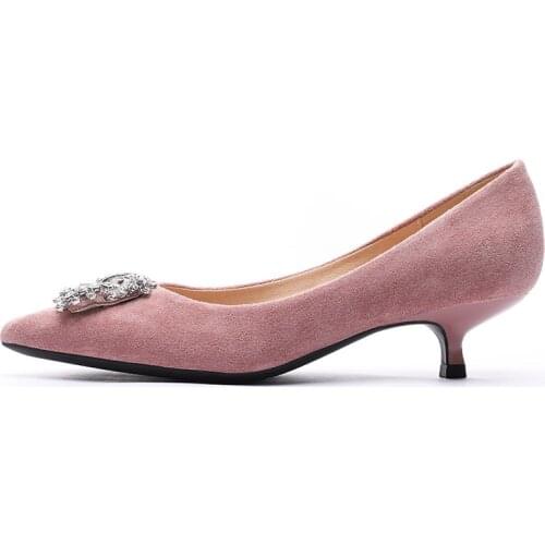 Shoes New Wonen Pumps Flock High heel 3.5CM Thin Heels Pointed Toe Rhinestone buckle decoration Fashion Office Shoes