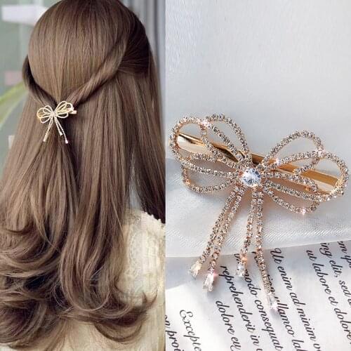 Hair Clips for Women Fashionable Crystal Tassel Bow Hairpin Light Luxury Geometric Elegant Hairpin Jewelry Accessories Wholesale