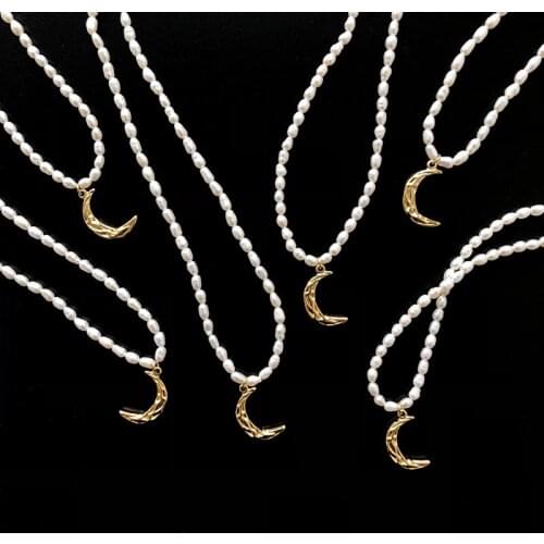 YUN RUO Pearl Moon Short Necklace Stainless Steel Jewelry 18 K Gold Plating Necklace for Woman Gift Fashion Accessory Wholesale