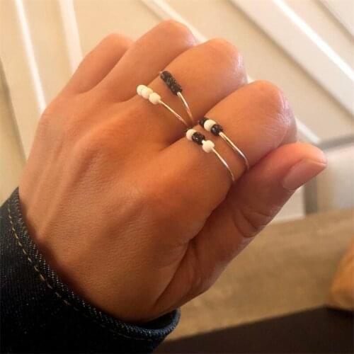 Boho Delica Bead Rings For Women Handmade DIY Beads Finger Ring Adjustable Open Cuff Vintage Finger Ring Female Jewelry Bague