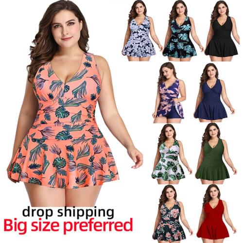 2021 Womens Swimwear Fat Oversized Dress Beach Large Size Loose Printed Swimsuit Fat Bikini Set