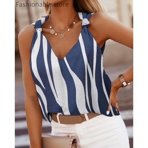 Women Colorblock Knotted V Neck Sleeveless Tank Top