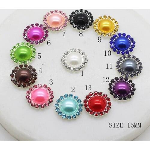 ZMASEY New Fashion Mix Color Rhinestones Pearl Buttons 10Pcs/Lot 15mm DIY Handwork Sewing Holiday Party Wedding Decoration