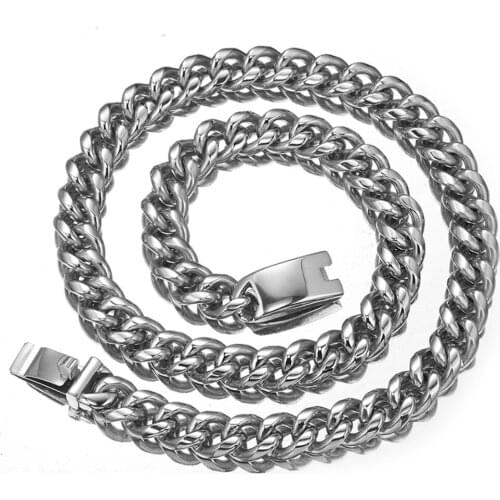 15MM Not Fades Fashion Stainless Steel Silver Color Polished Miami Cuban Curb Chain Mens Male Necklace Or Bracelet Jewelry 7-40"