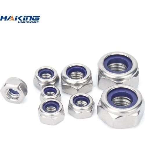 2/5/25pcs M2 M2.5 M3 M4 M5 M6 M8 M10 M12 M16 304 Stainless Steel Black Hex Nylon Insert Lock Nut Self-locking Nylock Nut Locknut