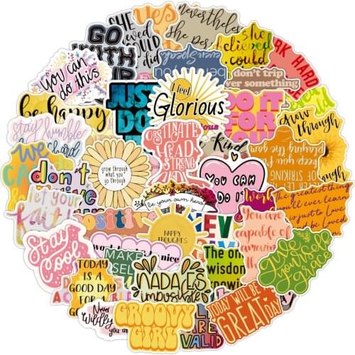 50pcs Waterproof English Inspirational Letter Sticker For Outdoor Cup Trolley Case Suitcase Helmet Book Notebook DIY Stickers