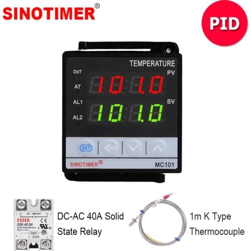 85~265V K Thermocouple Input SSR+Relay Output PID Digital Temperature Controller Thermostat with SSR 40A and K Thermocouple