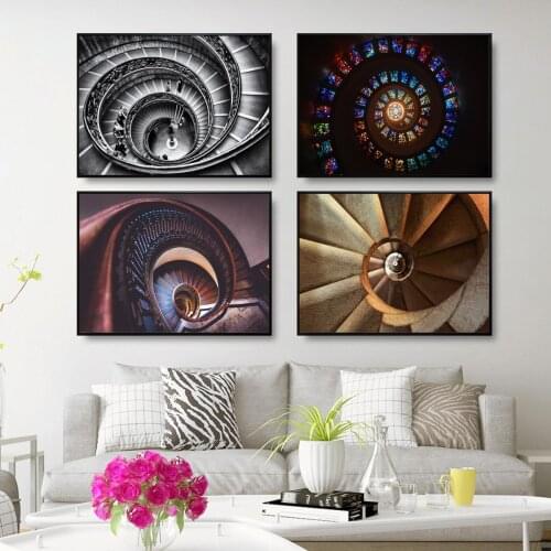 Abstract Retro Spiral Stairs Picture Poster Canvas Print Painting Wall Art Living Room Home Decoration