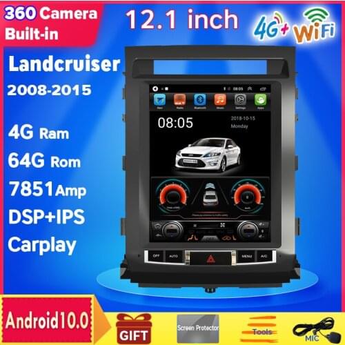 For Toyota Landcruiser LC 2008-2015 Android 10 12.1 inch Tesla Screen CAR radio Recorder Station GPS Bluetooth navigation player