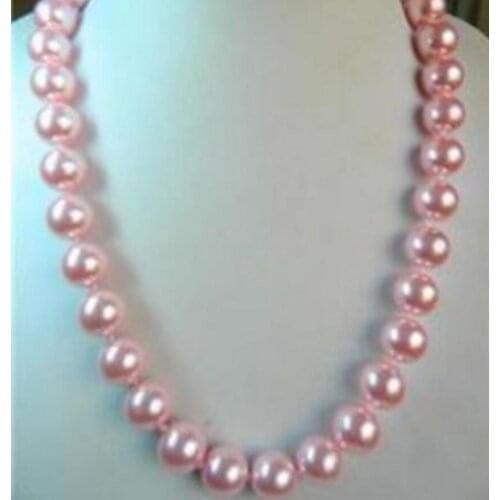 Free shipping 25" Beautiful 8mm pink sea shell Pearl Necklace AAA